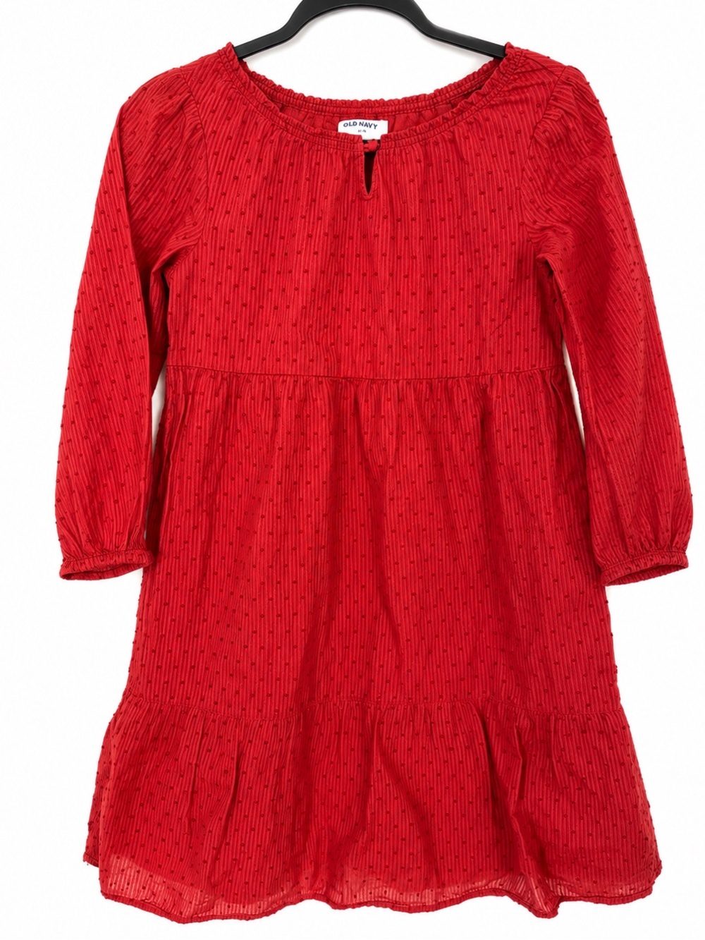 Old Navy Girls Swiss Dot Tiered Dress Red Long Sleeve Cotton Size L 10-12